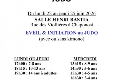 PORTES OUVERTES JUDO DU 22 AU 25 JUIN 2026