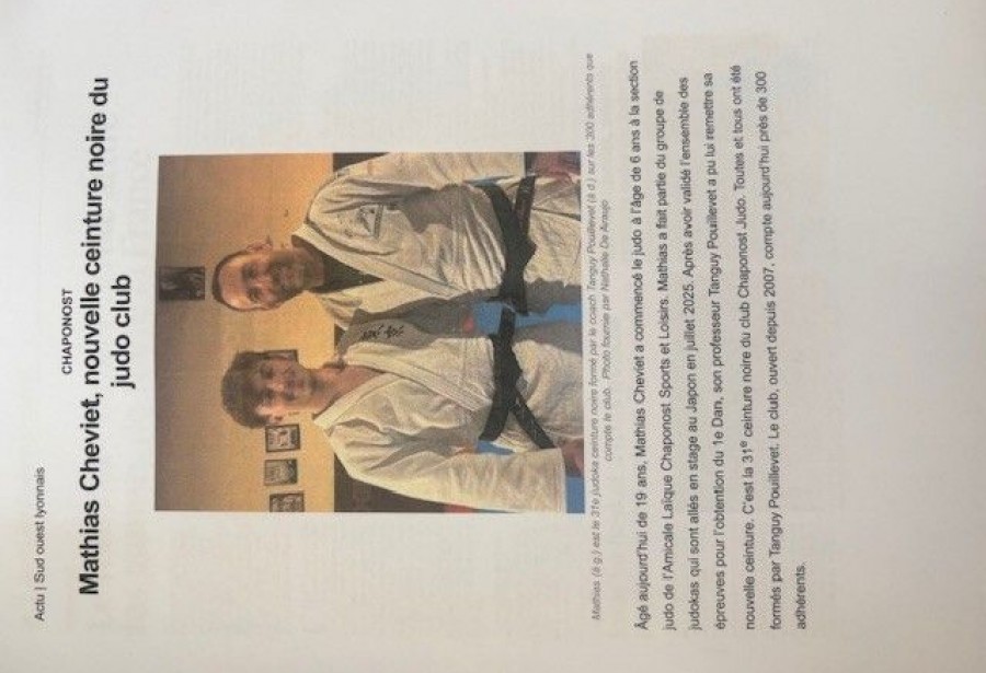 ARTICLE DU PROGRES DU 17/04/26 : MATHIAS CHEVIET NOUVELLE CEINTURE NOIRE